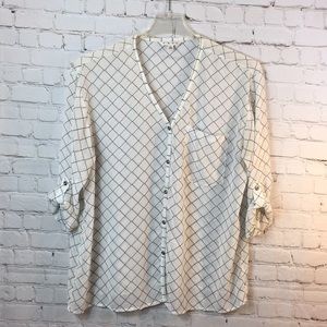 CAbi sheer tab sleeve button down blouse